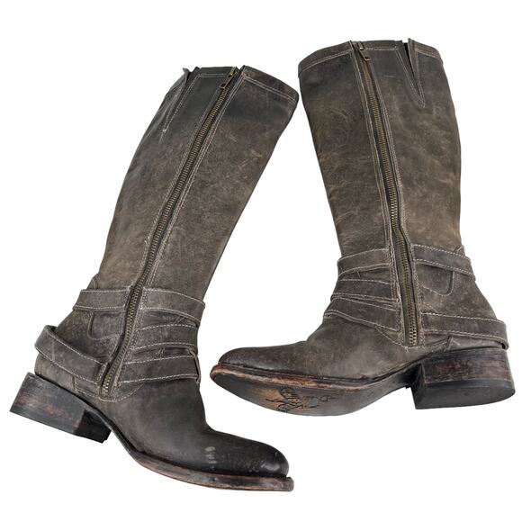 Freebird By Steven Irish Tall Leather Riding Boots Triple Buckle Strap 6 Brown - Picture 9 of 12
